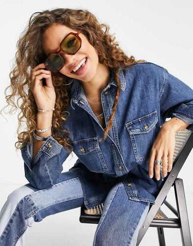 Camicia oversize in denim medio - Topshop - Modalova