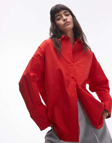 Camicia oversize rossa in popeline - Topshop - Modalova