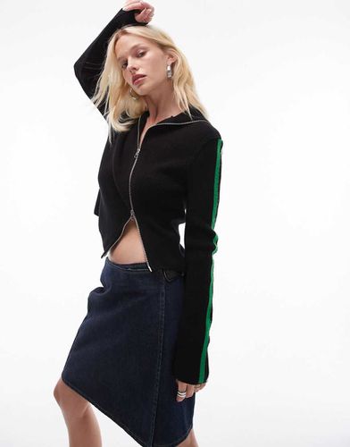 Cardigan nero e verde in maglia con zip diagonale - Topshop - Modalova