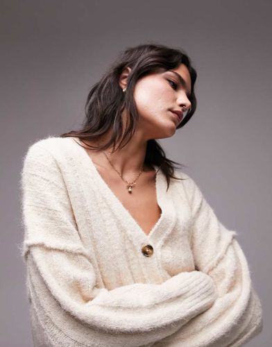 Cardigan oversize in maglia soffice avorio con scollo a V - Topshop - Modalova