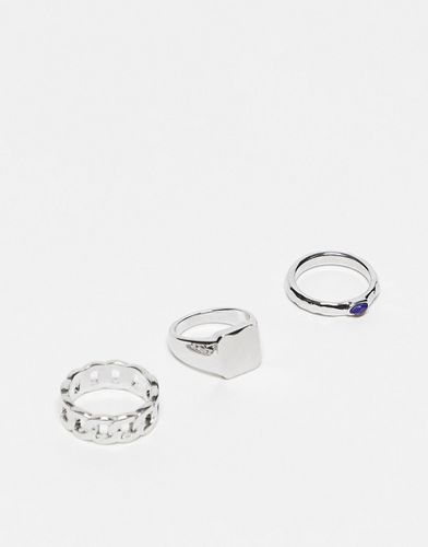 Confezione da 3 anelli spessi misti color con pietre e catenina - Topshop - Modalova