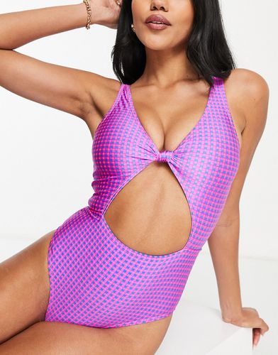 Costume da bagno fluo a quadretti con nodo sul davanti - Topshop - Modalova