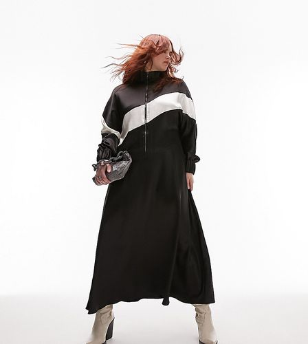 Vestito midi nero con zip e pannelli color crema a contrasto - Topshop Curve - Modalova