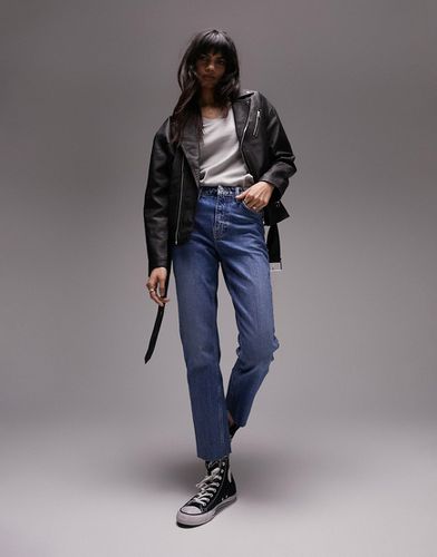 Easy - Jeans dritti taglio corto a vita medio alta medio con bordi grezzi - Topshop - Modalova