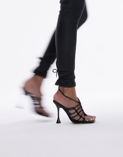 Ella - Sandali con tacco neri allacciati alla caviglia con design a gabbia - Topshop - Modalova
