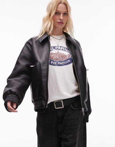 Giacca bomber in pelle sintetica nera - Topshop - Modalova