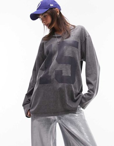 Graphic Sporty 15 - Felpa stile skater a maniche lunghe con scollo a V color ardesia - Topshop - Modalova