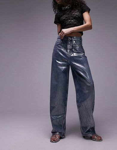Jeans ampi a vita alta medio laminati argento - Topshop - Modalova