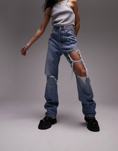 Kort - Jeans dritti medio con strappi vistosi sulla coscia - Topshop - Modalova