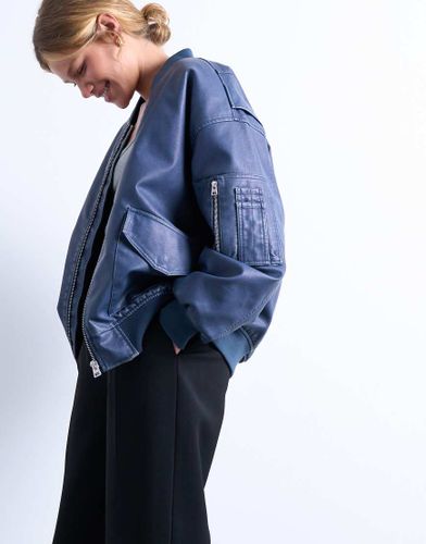 MA1 - Bomber imitation cuir délavé - denim - Topshop - Modalova