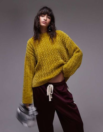 Maglione a trecce oversize in ciniglia spessa color chartreuse - Topshop - Modalova