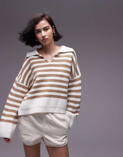 Maglione bianco a righe marroni con colletto - Topshop - Modalova