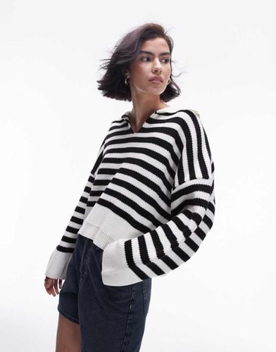 Maglione con colletto a righe bianco e - Topshop - Modalova