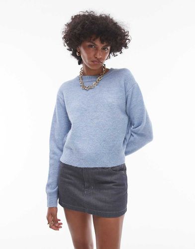 Maglione girocollo in maglia color azzurro con cuciture a vista - Topshop - Modalova