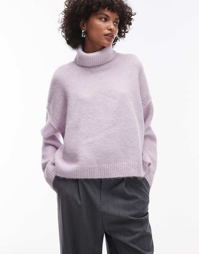 Maglione lilla con collo alto e cuciture a vista vestibilità comoda - Topshop - Modalova