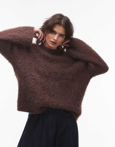 Maglione oversize bordeaux in maglia cigliata extra soffice - Topshop - Modalova