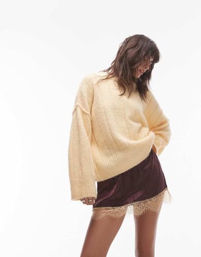 Maglione oversize girocollo color latticello a coste verticali - Topshop - Modalova