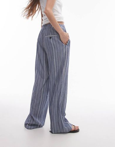 Pantaloni blu a righe sartoriali a cavallo basso - Topshop - Modalova