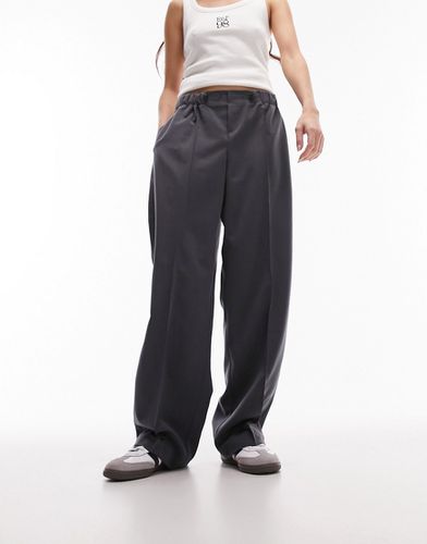 Pantaloni grigi sartoriali a fondo ampio con fermacorda in vita - Topshop - Modalova
