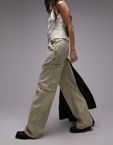 Pantaloni dritti a vita bassa con tasche oversize lavaggio acido color pietra - Topshop - Modalova