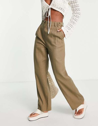 Pantaloni dritti color kaki a vita media con bottone - Topshop - Modalova