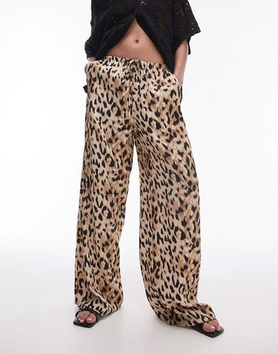 Pantaloni dritti in raso leopardato chiaro con allacciatura in vita - Topshop - Modalova