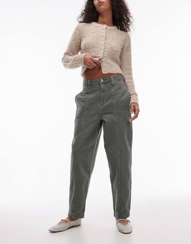 Pantaloni dritti kaki con cuciture a vista - Topshop - Modalova