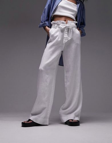 Pantaloni in lino a vita alta e a fondo ampio - Topshop - Modalova