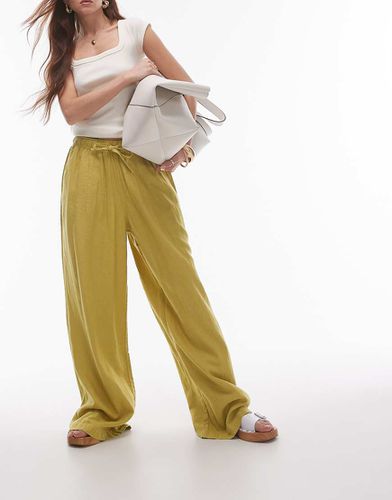 Pantaloni in misto lino verdi a palloncino - Topshop - Modalova