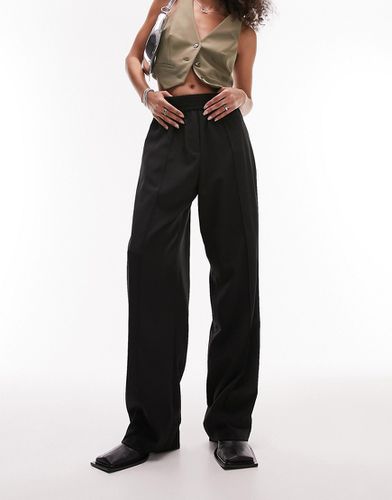 Pantaloni sartoriali neri con vita elasticizzata e pinces - Topshop - Modalova