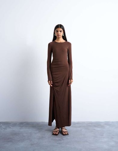 Robe longue froncée à manches longues - Marron chocolat - Topshop - Modalova