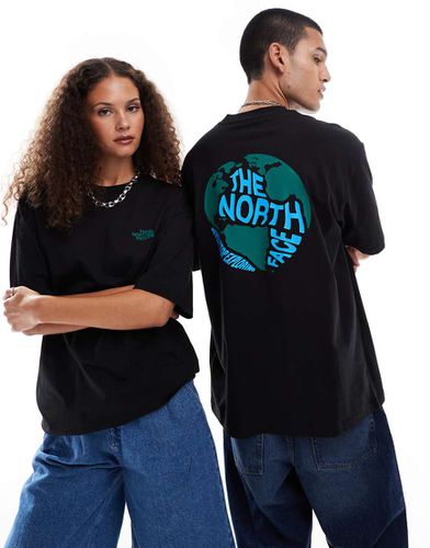 T-shirt nera oversize con stampa di mappamondo sulla schiena - The North Face - Modalova