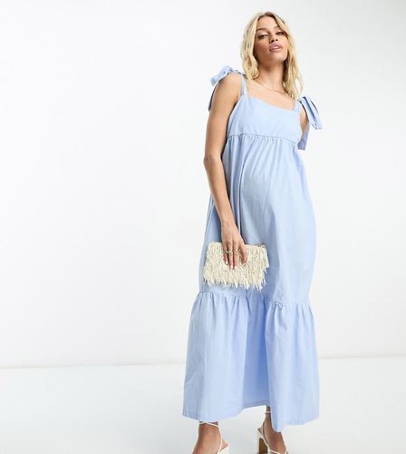 Vestito midi a balze in popeline con spalline annodate - The Frolic Maternity - Modalova