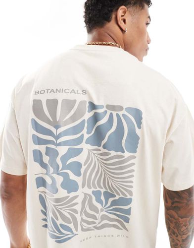 T-shirt oversize color pietra con stampa botanica sul retro - Threadbare - Modalova