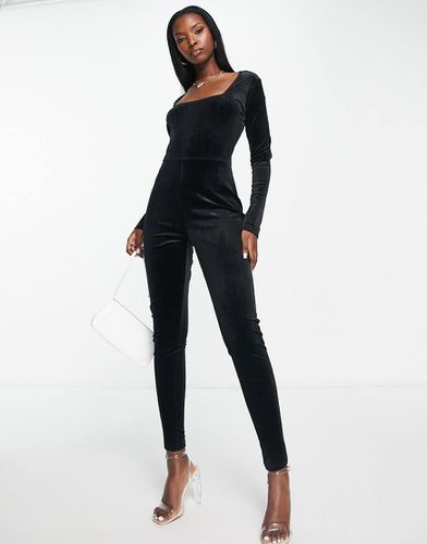 Gina - Tuta jumpsuit nera in velour con scollo squadrato - Threadbare - Modalova