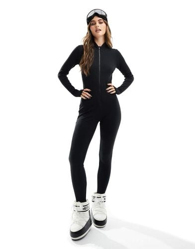 Ski - Tuta jumpsuit base layer nera a coste con zip - Threadbare - Modalova