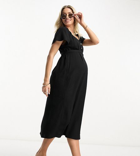 Vestito midi nero in misto lino con maniche con volant - Vero Moda Maternity - Modalova