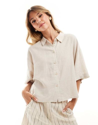 Camicia beige in lino a maniche corte squadrata - Vero Moda - Modalova