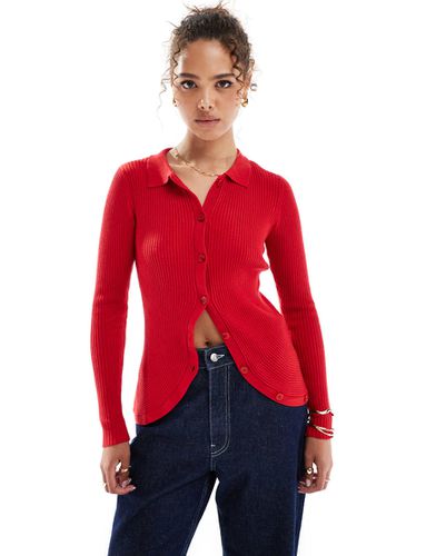 Polo in maglia rossa a coste con fondo arrotondato - Vero Moda - Modalova