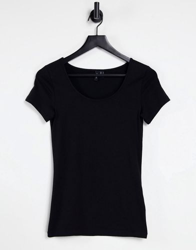 T-shirt aderente in cotone con scollo rotondo nera - BLACK - Vero Moda - Modalova