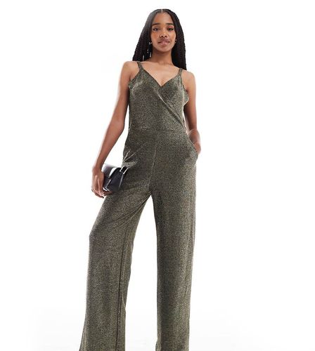 Tuta jumpsuit con fondo ampio e spalline sottili e oro glitterato - Vero Moda Tall - Modalova