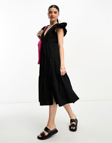 Vestito midi nero con maniche con volant - Vero Moda - Modalova