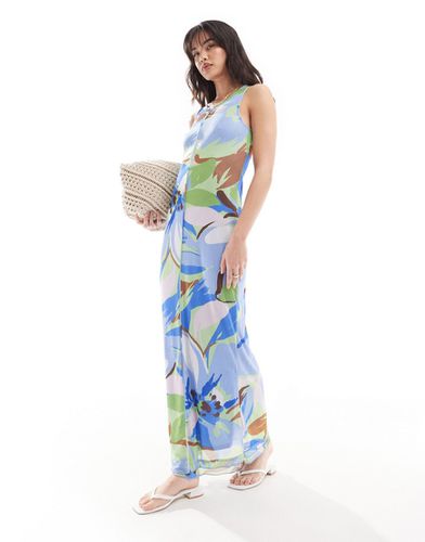 Vestito senza maniche in rete blu con stampa a fiori e fondo ondulato - Vero Moda - Modalova