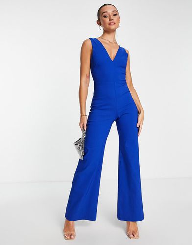 Tuta jumpsuit cobalto con fondo ampio e scollo profondo sul davanti - Vesper - Modalova