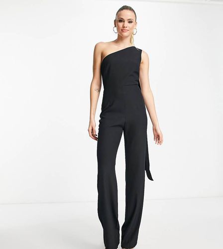 Tuta jumpsuit monospalla nera drappeggiata - Vesper Tall - Modalova