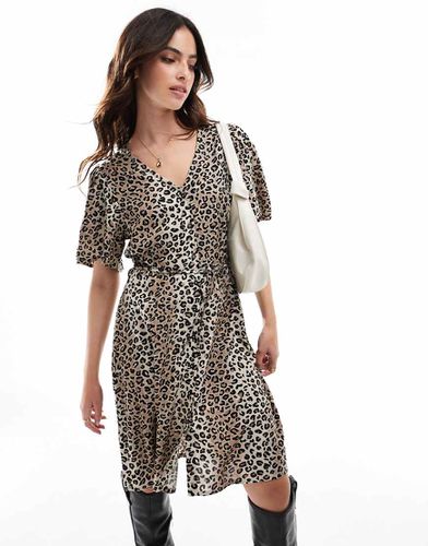 Vestito midi allacciato in vita con bottoni e stampa leopardata - Vila - Modalova