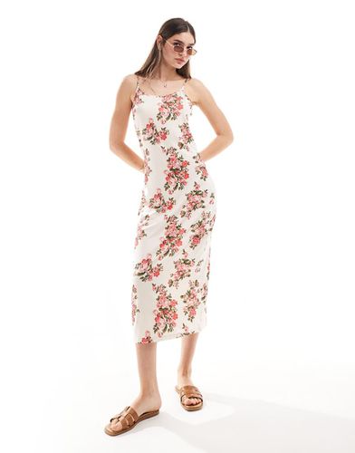 Vestito canottiera midi in jersey con stampa con fiori rosa su fondo chiaro - Vila - Modalova