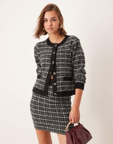 Cardigan stile polo nero in maglia bouclé a quadri - Vila - Modalova