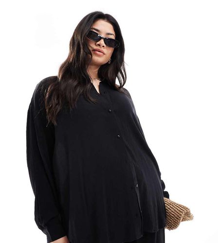 Camicia oversize stropicciata nera in coordinato - Yours - Modalova