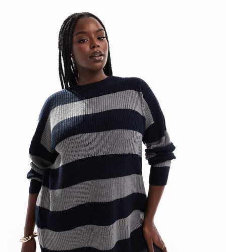 Maglione blu navy e grigio a righe con spalle scivolate - Yours - Modalova